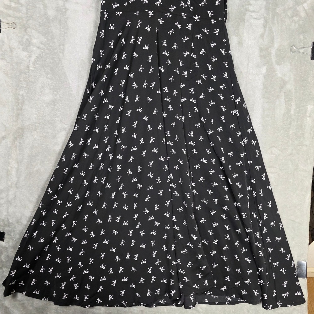 NEVA HU Bow Print Puff Sleeve Maxi Dress Women L‎ Black NEW Flowy Cottagecore - Picture 4 of 13